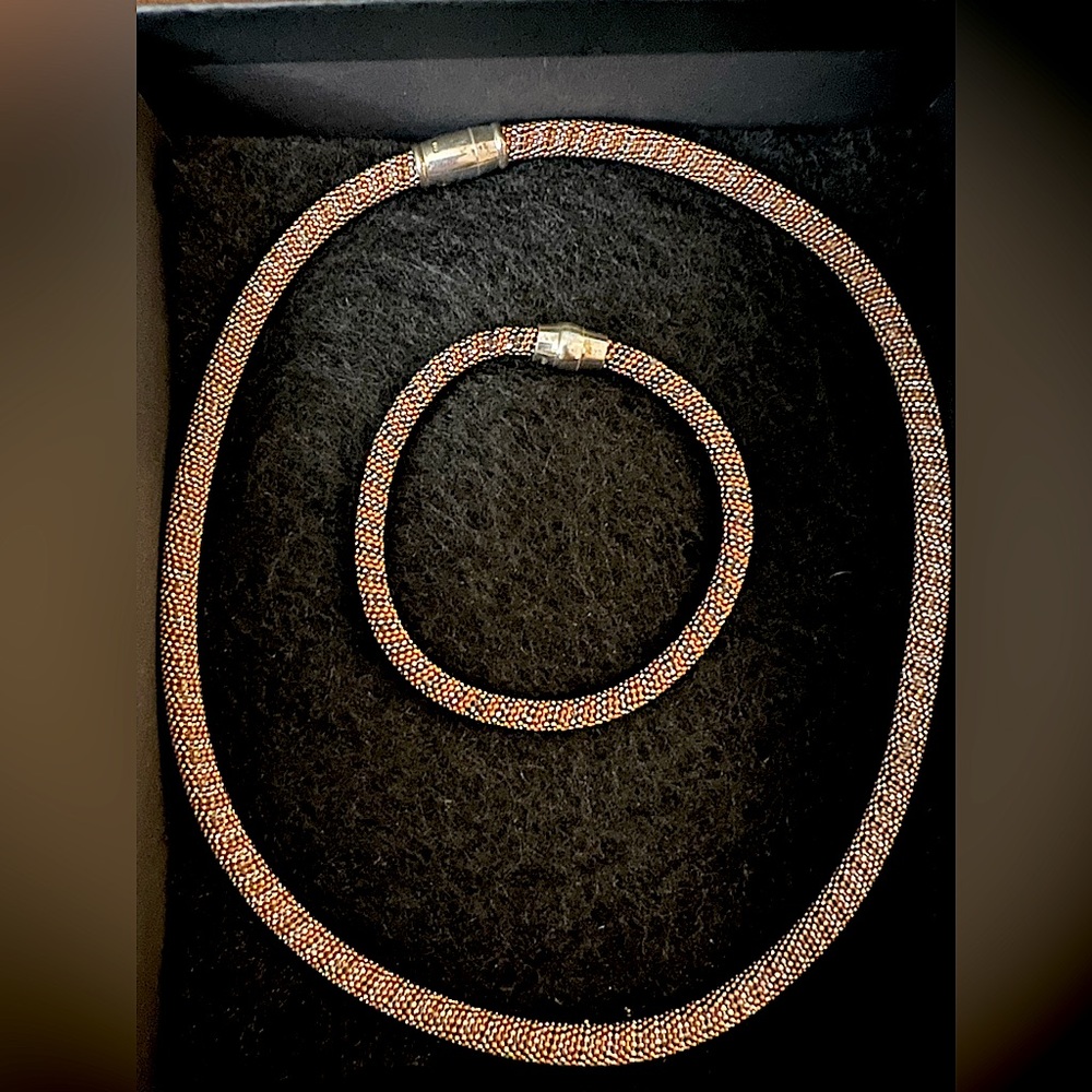 Rose Gold and Silver Necklace and Bracelet Set